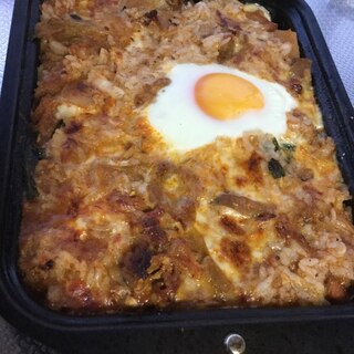 キムチ鍋の焼きリゾット風